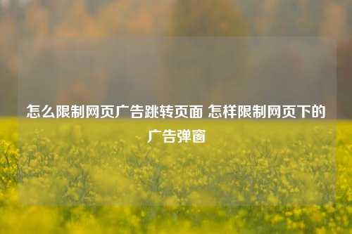 怎么限制网页广告跳转页面 怎样限制网页下的广告弹窗